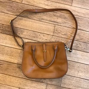 Fossil leather satchel in camel